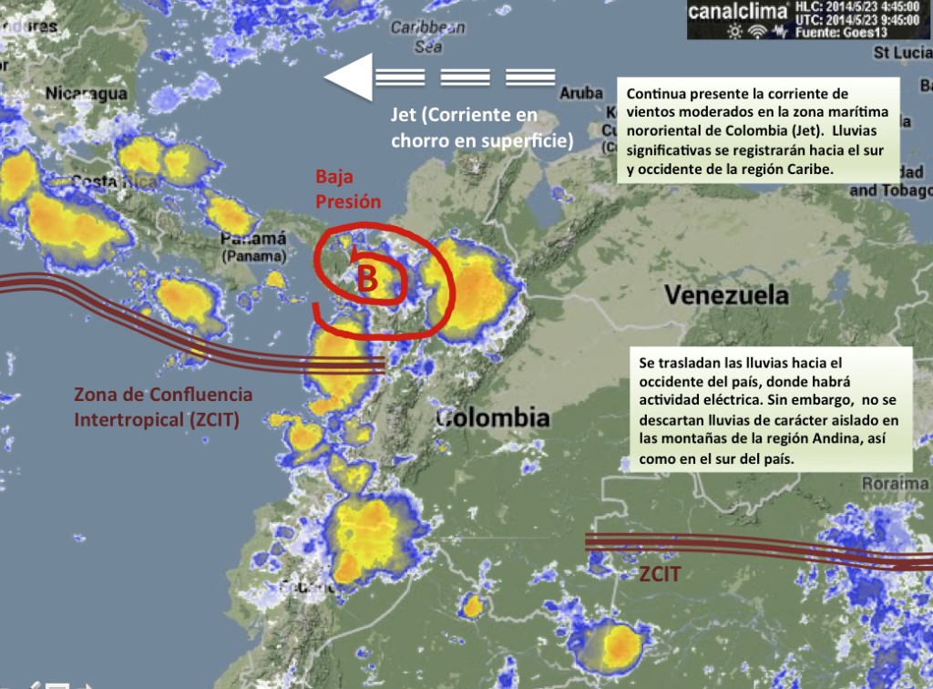Situación meteorológica de Colombia viernes 23 de mayo de 2014