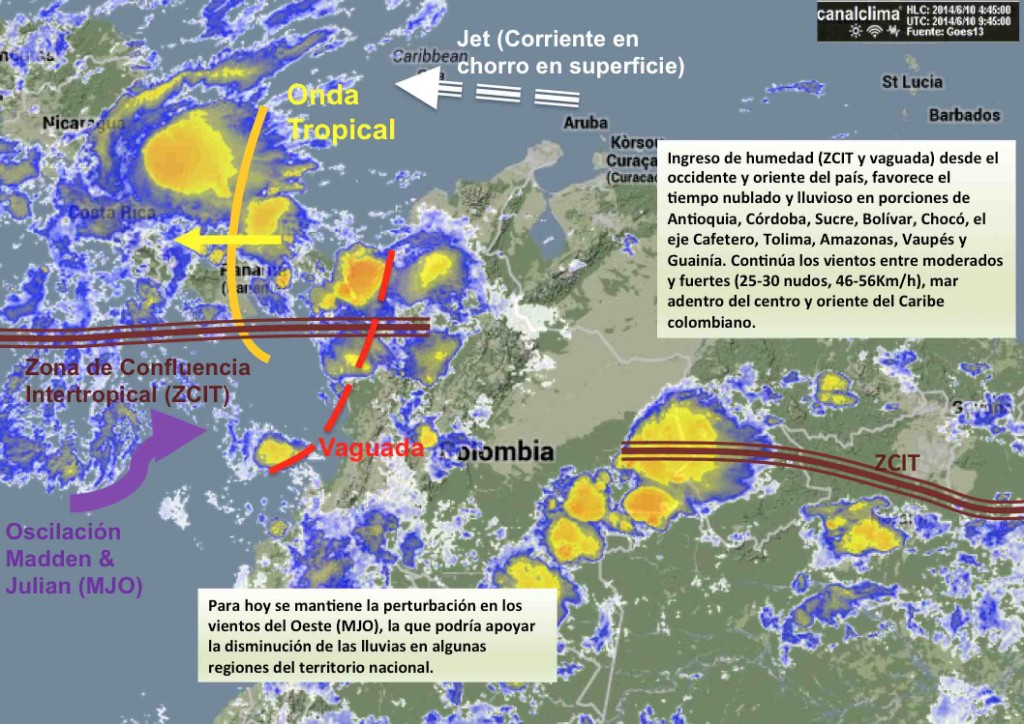 Situación meteorológica de Colombia junio 10 de 2014